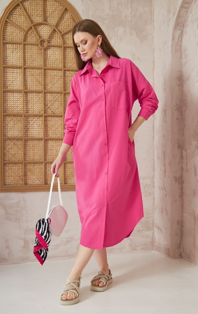 Pasaklı Giyim Kadın Poplin Oversize Tunik-Gömlek Elbise 3555352 Fuşya