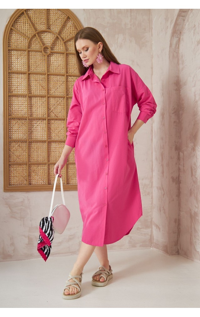 Pasaklı Giyim Kadın Poplin Oversize Tunik-Gömlek Elbise 3555352 Fuşya