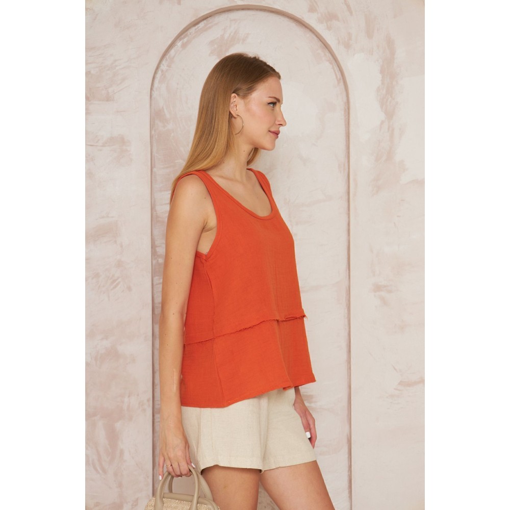Pasaklı Giyim Pasaklı Giyim Kadın Müslin Pis Dikiş Bluz Turuncu - Premium Kadın Giyim