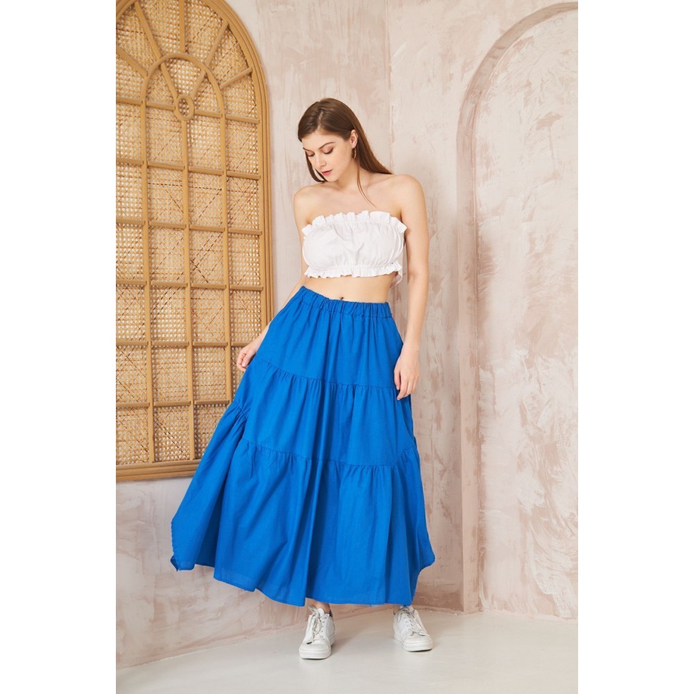 Pasaklı Giyim Pasaklı Giyim Kadın Asimetrik 3 Kat Etek Saks - Premium Kadın Giyim