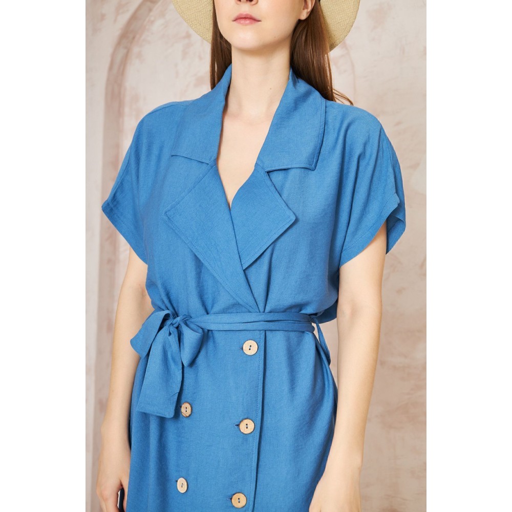 Pasaklı Giyim Pasaklı Giyim Kadın Keten Ceket Elbise İndigo - Premium Kadın Giyim