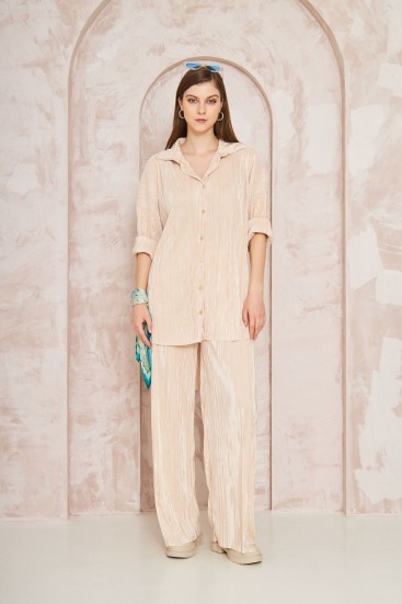Pasaklı Giyim kadın Piliseli Bürümcük Pantolon Tunik Alt Üst Takım 3573374 Bej