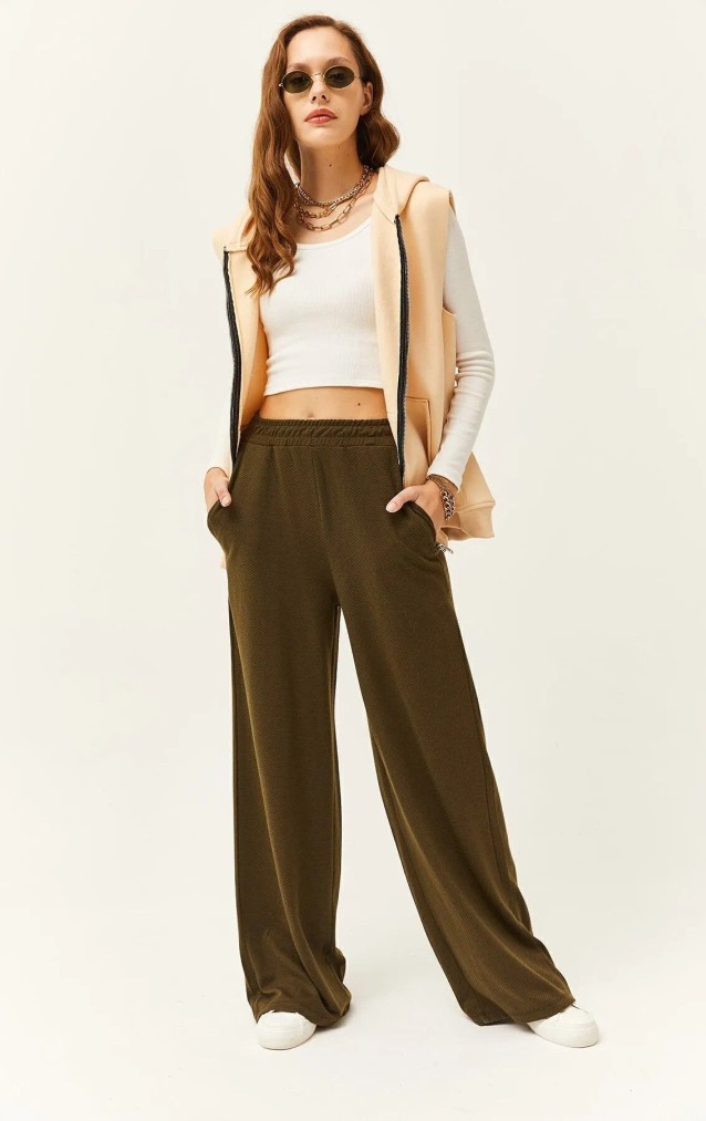 Pasaklı Giyim Kadın Dokulu Pantolon 3453  Haki