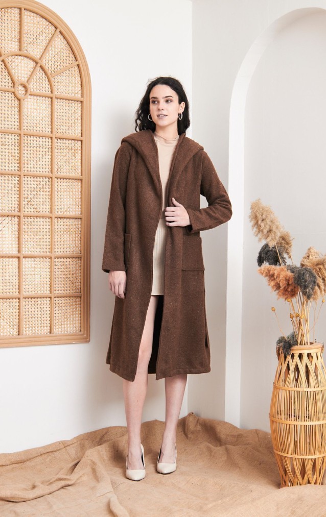 Pasaklı Giyim Kadın Kaşe Yün Kapüşonlu Kaban 3269500 Kahverengi