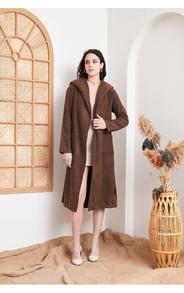 Pasaklı Giyim Kadın Kaşe Yün Kapüşonlu Kaban 3269500 Kahverengi