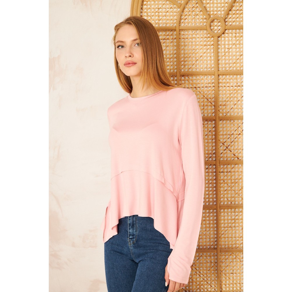 Pasaklı Giyim Pasaklı Giyim Kadın Parmak Geçirmeli Yoga Bluz Pudra - Premium Kadın Giyim