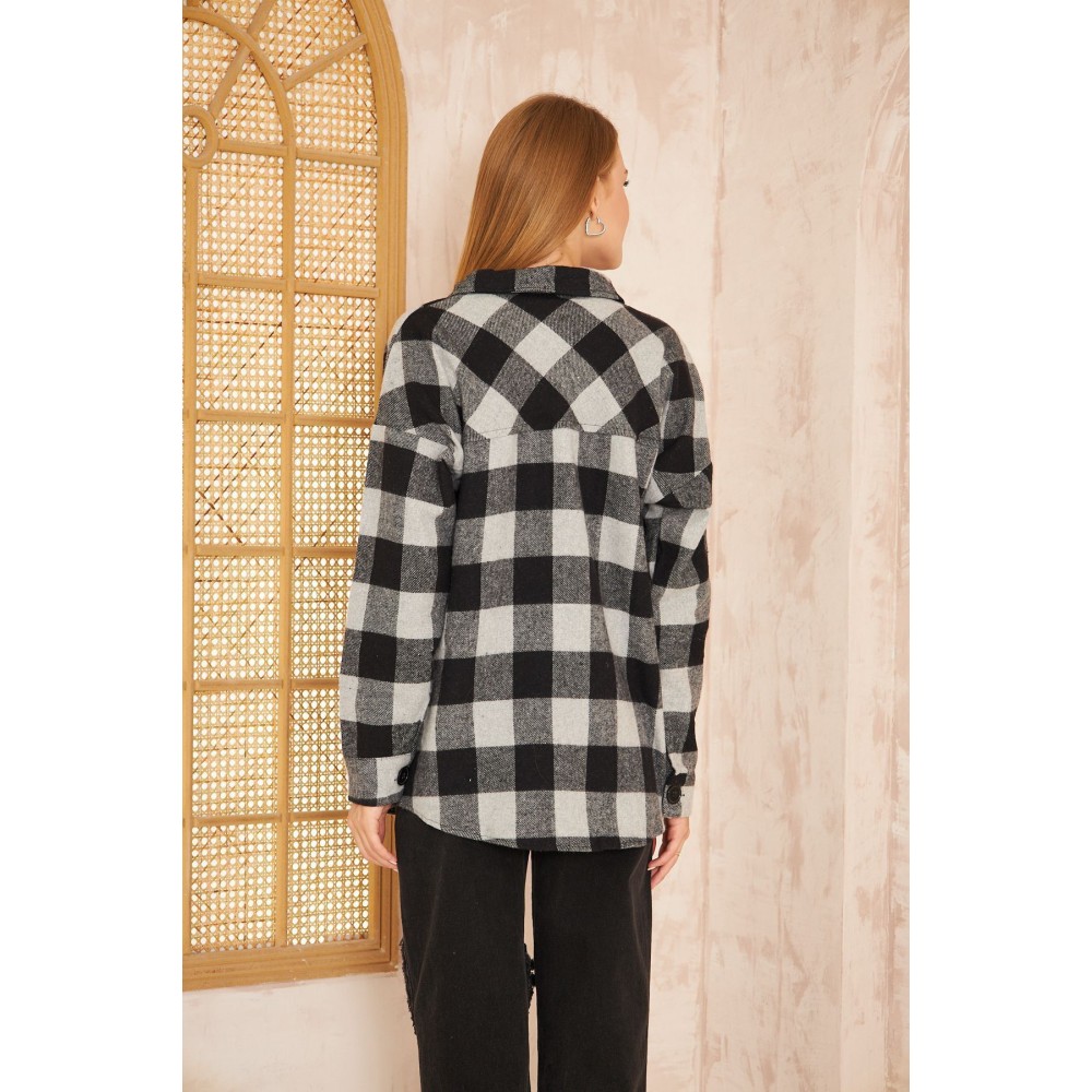 Pasaklı Giyim Pasaklı Giyim Kadın Kaşe Ekose Oduncu Gömlek Gri - Premium Kadın Giyim