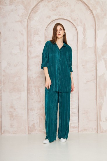 Pasaklı Giyim kadın Piliseli Bürümcük Pantolon Tunik Alt Üst Takım 3573374 Zümrüt