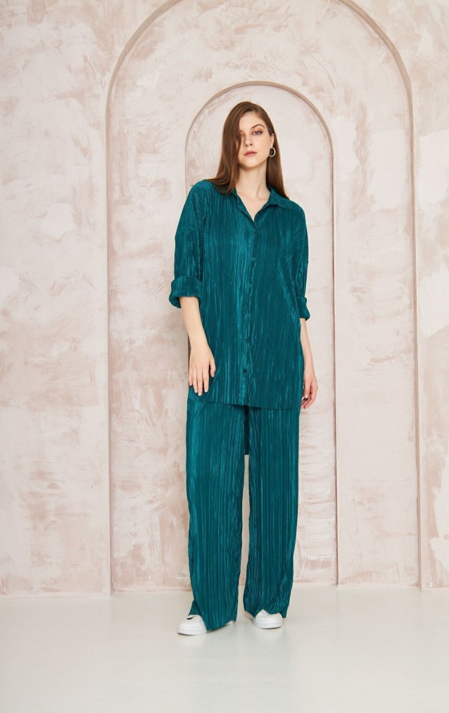 Pasaklı Giyim kadın Piliseli Bürümcük Pantolon Tunik Alt Üst Takım 3573374 Zümrüt