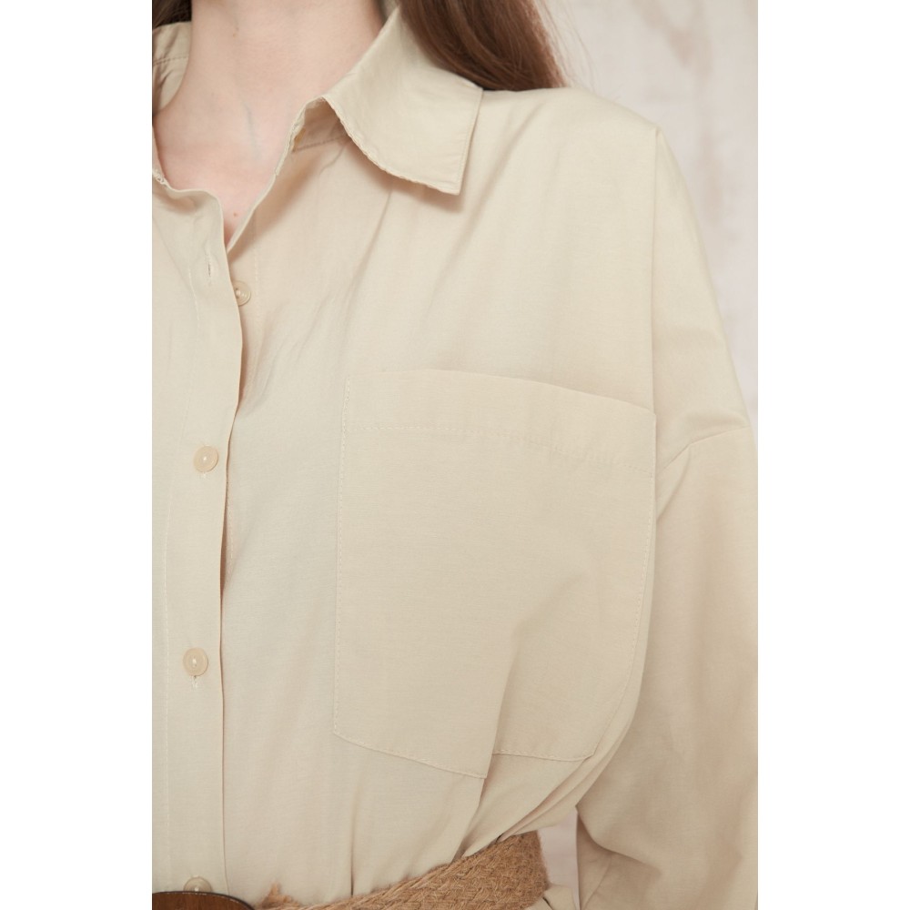 Pasaklı Giyim Pasaklı Giyim Kadın Poplin Oversize Tunik-Gömlek Elbise Taş - Premium Kadın Giyim