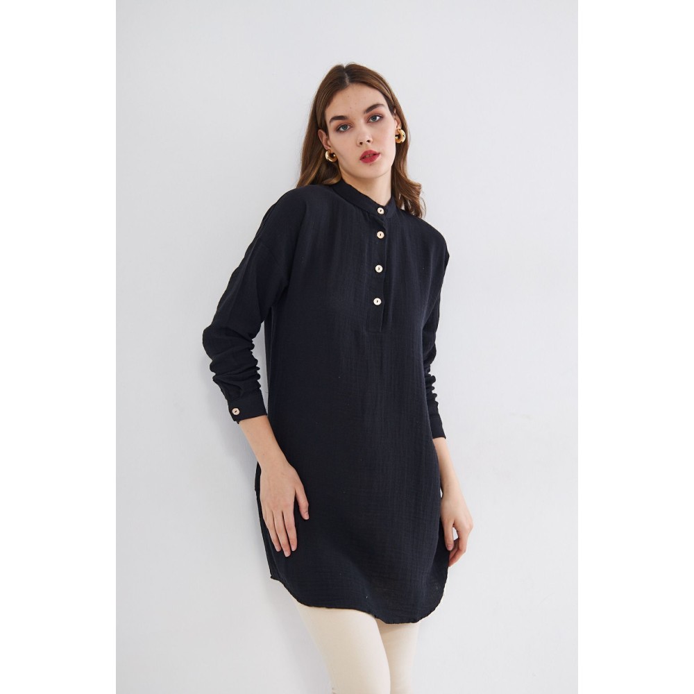 Pasaklı Giyim Pasaklı Giyim Kadın Müslin Tunik Gömlek Siyah - Premium Kadın Giyim
