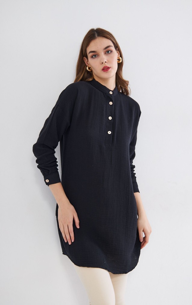Pasaklı Giyim Kadın Müslin Tunik Gömlek 3520340 Siyah