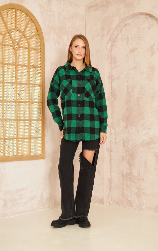 Pasaklı Giyim Kadın Kaşe Ekose Oduncu Gömlek 3539363 Yeşil