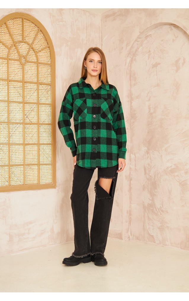 Pasaklı Giyim Kadın Kaşe Ekose Oduncu Gömlek 3539363 Yeşil