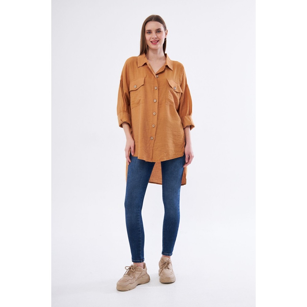 Pasaklı Giyim Pasaklı Giyim Kadın Oversize Arkası Uzun Tunik Gömlek Bej - Premium Kadın Giyim