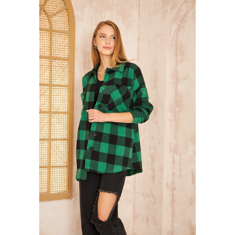 Pasaklı Giyim Pasaklı Giyim Kadın Kaşe Ekose Oduncu Gömlek Yeşil - Premium Kadın Giyim