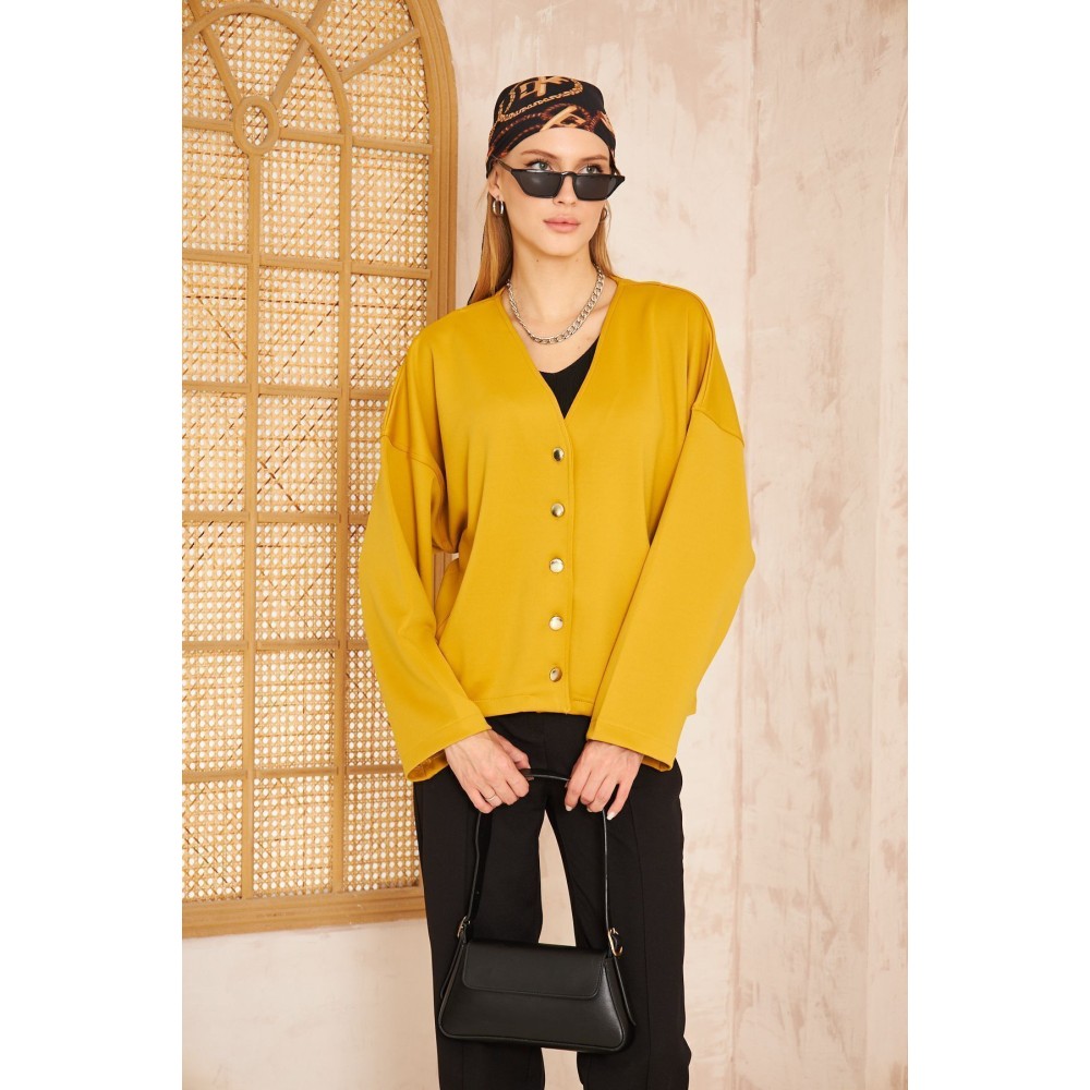 Pasaklı Giyim Pasaklı Giyim Kadın Scuba Hırka Hardal - Premium Kadın Giyim