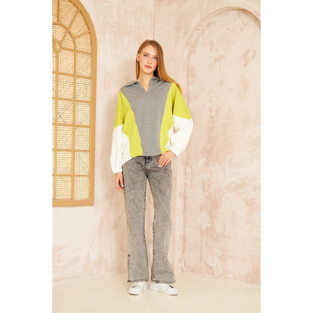 Pasaklı Giyim Pasaklı Giyim Kadın Polo Yaka Sweatshirt Gri - Premium Kadın Giyim