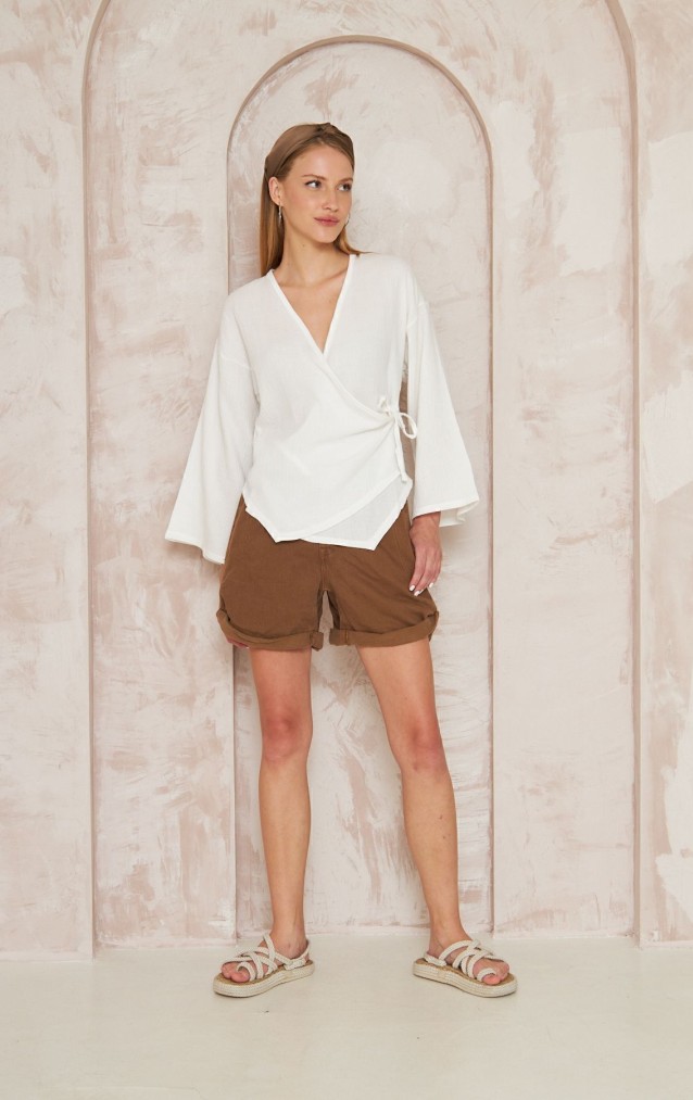 Pasaklı giyim Kadın %100 Pamuk Müslin Bağcıklı Bluz 3610286 Beyaz