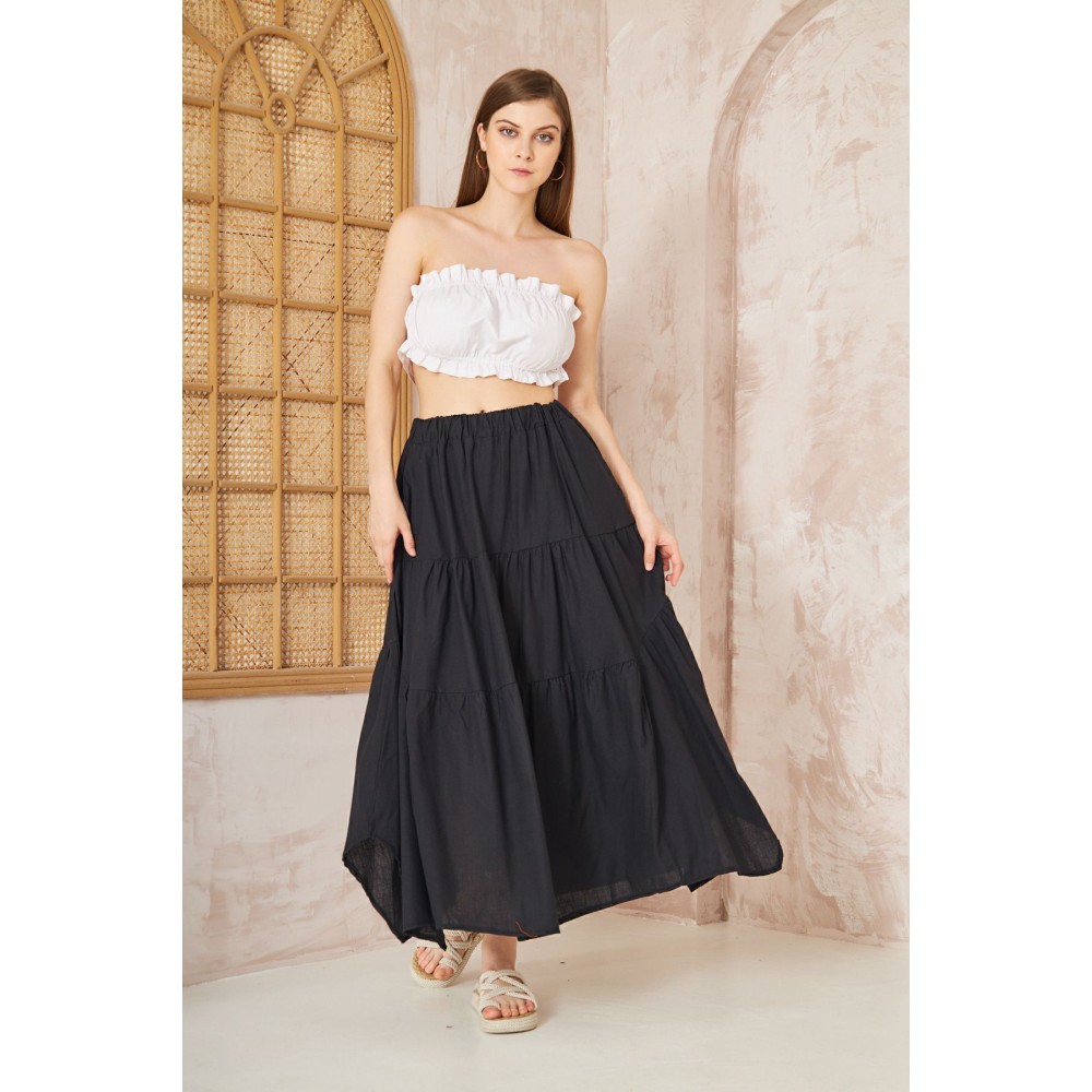Pasaklı Giyim Pasaklı Giyim Kadın Asimetrik 3 Kat Etek Siyah - Premium Kadın Giyim