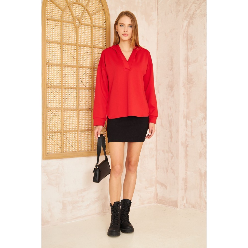 Pasaklı Giyim Pasaklı Giyim Kadın Kapüşonlu Sweatshirt Kırmızı - Premium Kadın Giyim