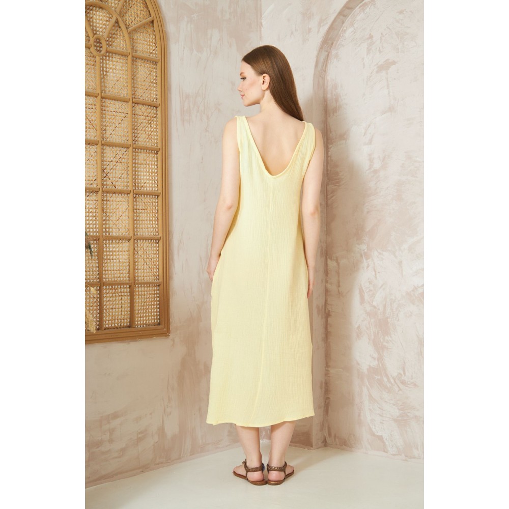 Pasaklı Giyim Pasaklı Giyim Kadın %100 Pamuk Müslin Elbise Sarı - Premium Kadın Giyim