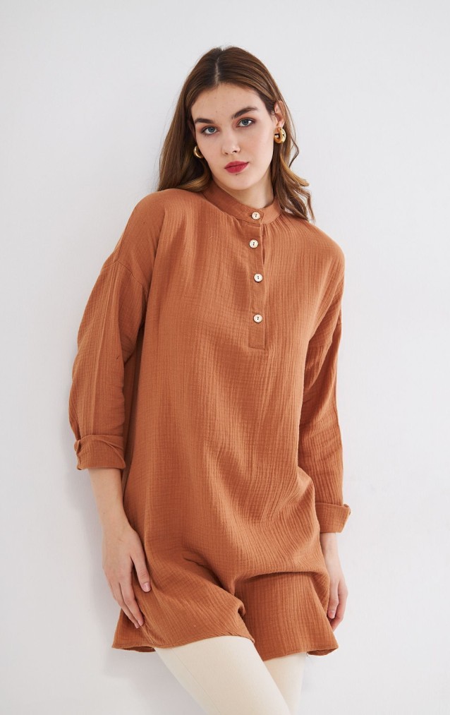 Pasaklı Giyim Kadın Müslin Tunik Gömlek 3520340 Kahverengi