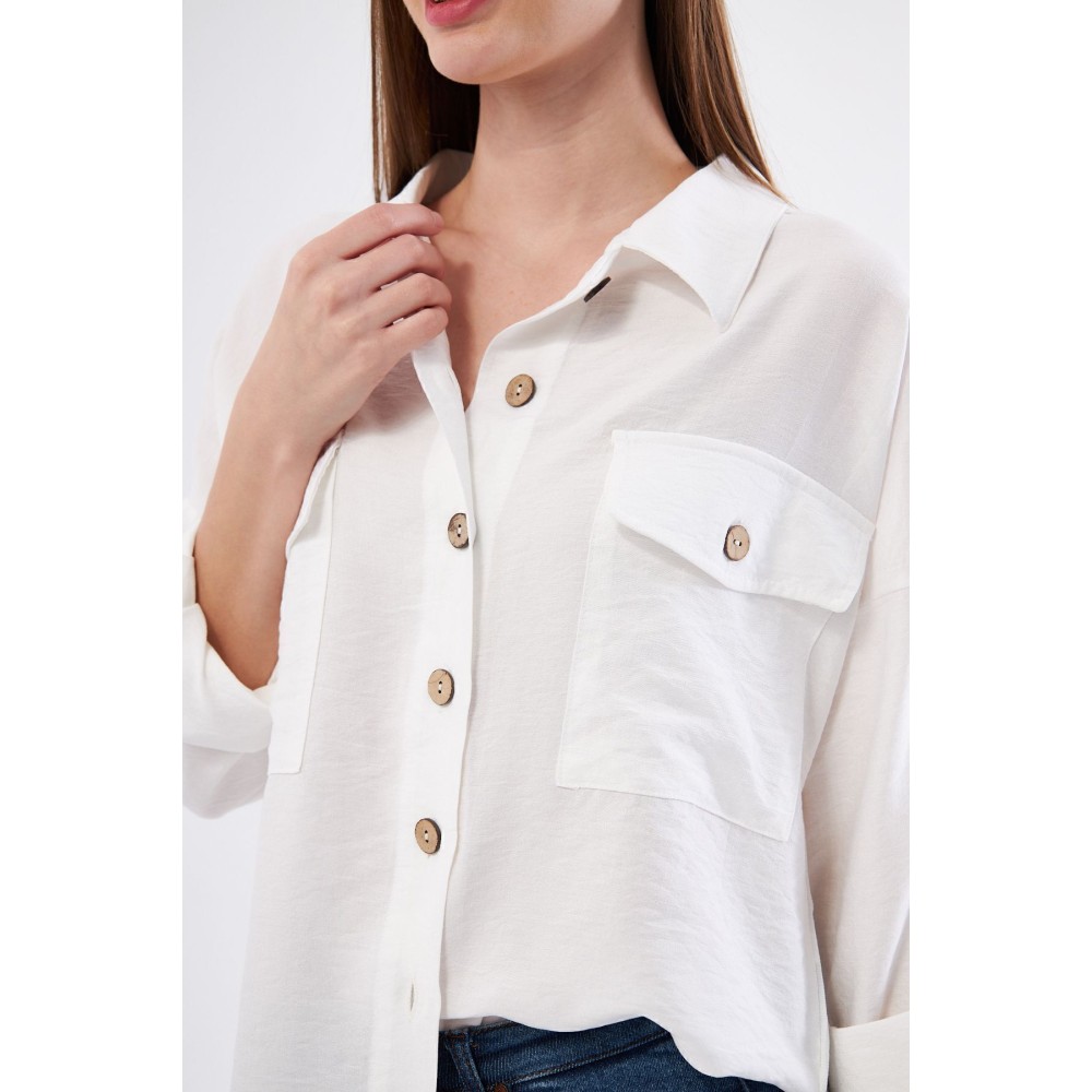 Pasaklı Giyim Pasaklı Giyim Kadın Oversize Arkası Uzun Tunik Gömlek Beyaz - Premium Kadın Giyim