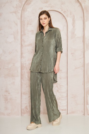 Pasaklı Giyim kadın Piliseli Bürümcük Pantolon Tunik Alt Üst Takım 3573374 Haki