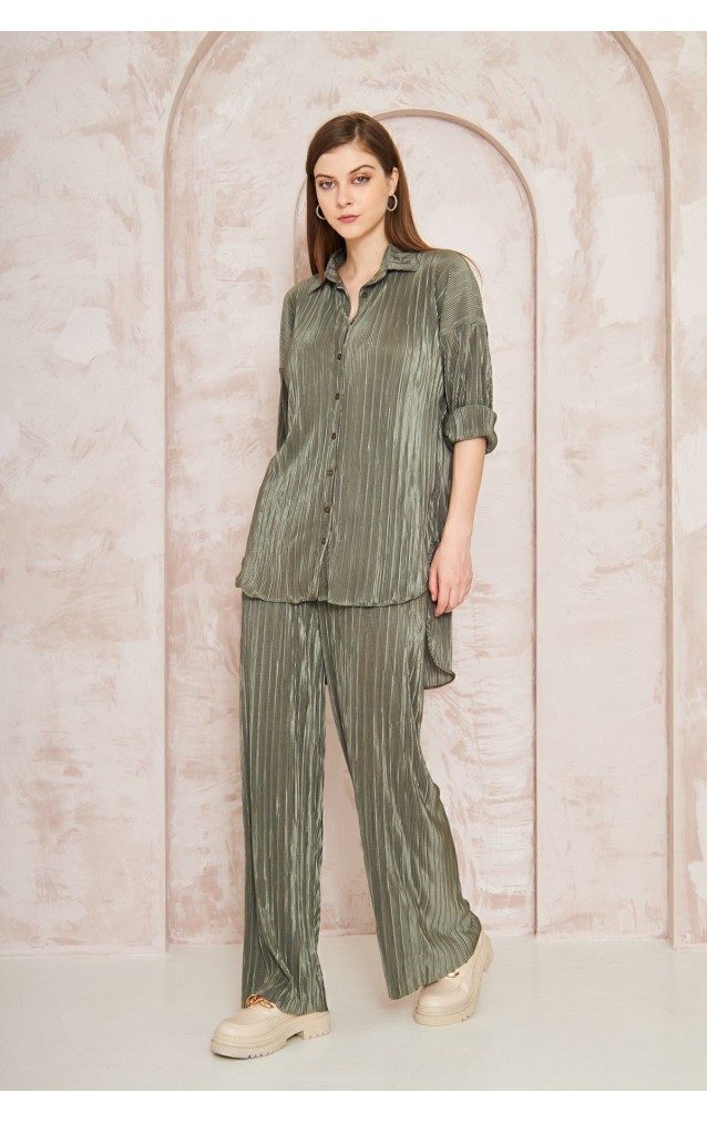 Pasaklı Giyim kadın Piliseli Bürümcük Pantolon Tunik Alt Üst Takım 3573374 Haki