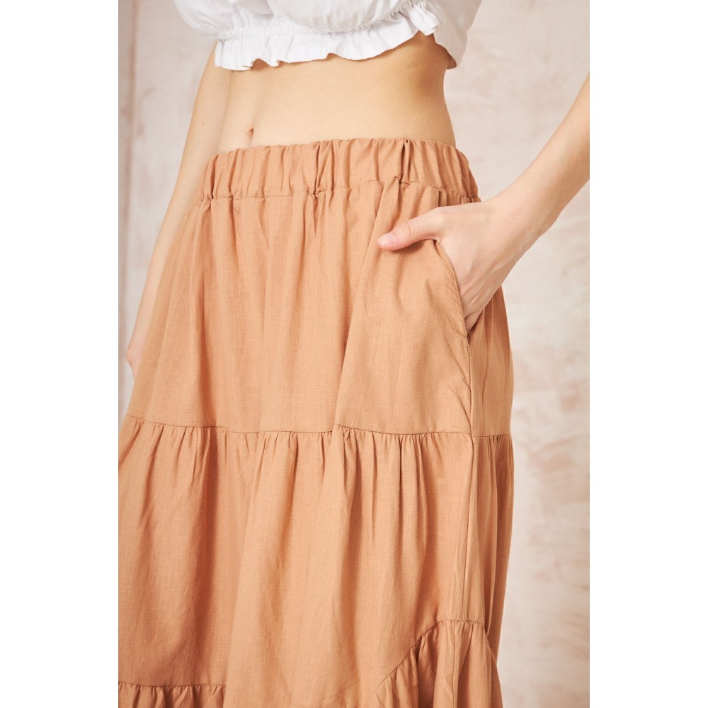 Pasaklı Giyim Pasaklı Giyim Kadın Asimetrik 3 Kat Etek Camel - Premium Kadın Giyim