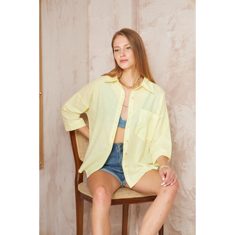 Pasaklı Giyim Pasaklı Giyim Kadın Flamlı Keten Gömlek Sarı - Premium Kadın Giyim