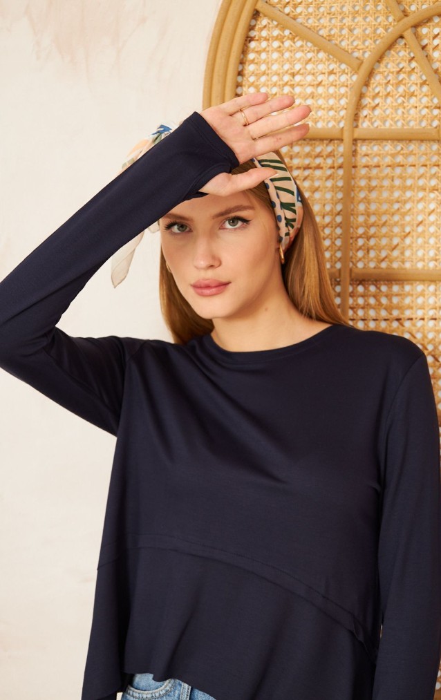 Pasaklı Giyim Kadın Parmak Geçirmeli Yoga Bluz 3459231 Lacivert