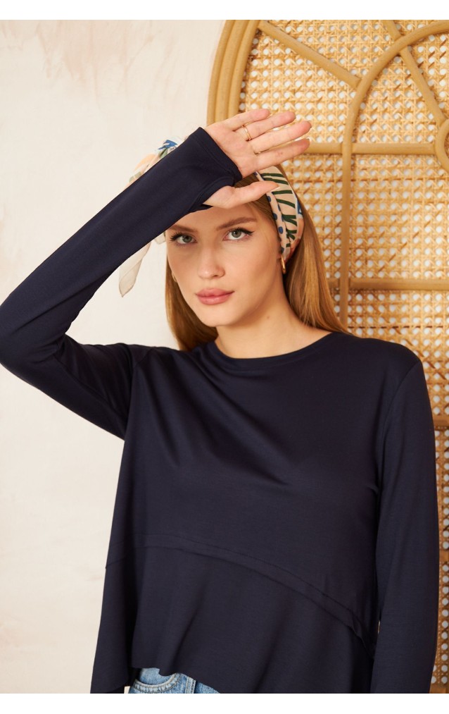 Pasaklı Giyim Kadın Parmak Geçirmeli Yoga Bluz 3459231 Lacivert