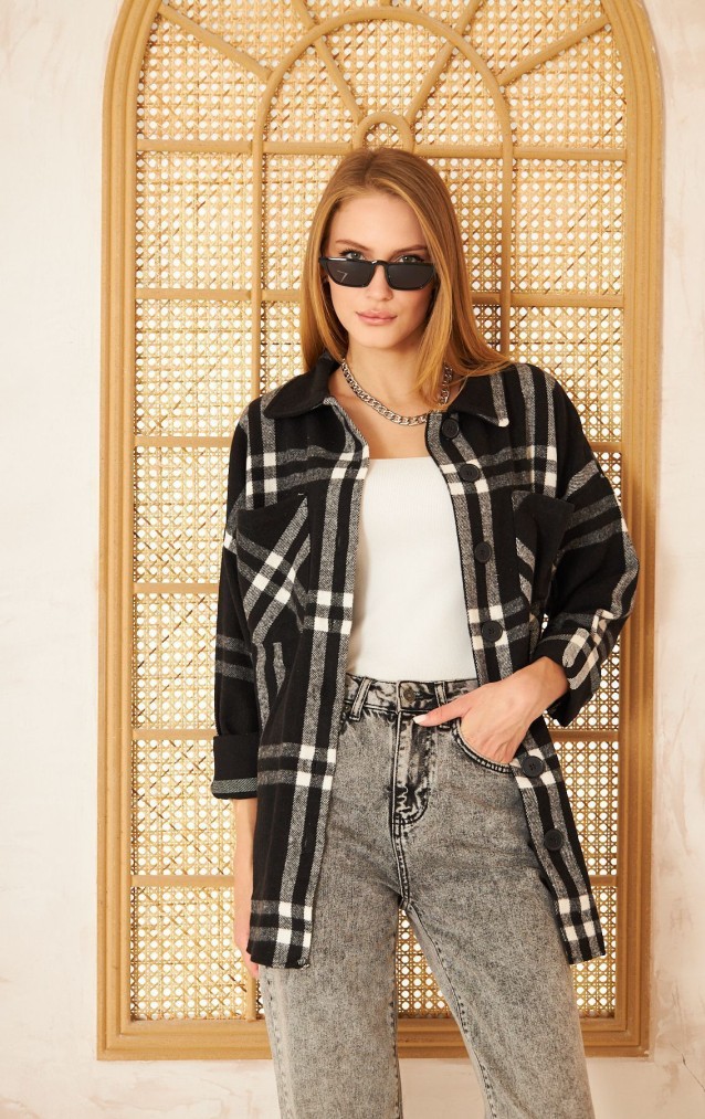 Pasaklı Giyim Kadın Kaşe Ekose Oduncu Gömlek 3539363 Siyah