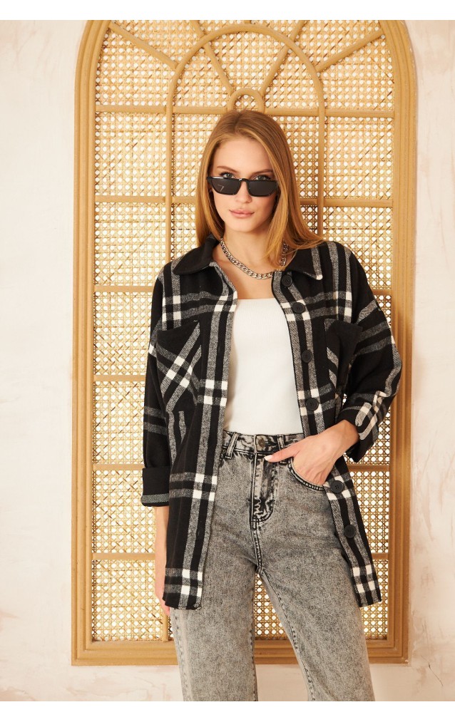 Pasaklı Giyim Kadın Kaşe Ekose Oduncu Gömlek 3539363 Siyah