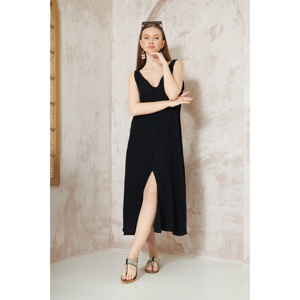 Pasaklı Giyim Pasaklı Giyim Kadın %100 Pamuk Müslin Elbise Siyah - Premium Kadın Giyim