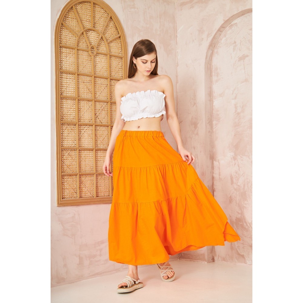 Pasaklı Giyim Pasaklı Giyim Kadın Asimetrik 3 Kat Etek Turuncu - Premium Kadın Giyim