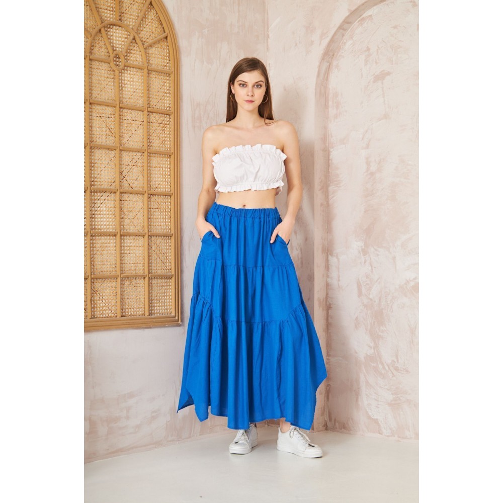 Pasaklı Giyim Pasaklı Giyim Kadın Asimetrik 3 Kat Etek Saks - Premium Kadın Giyim