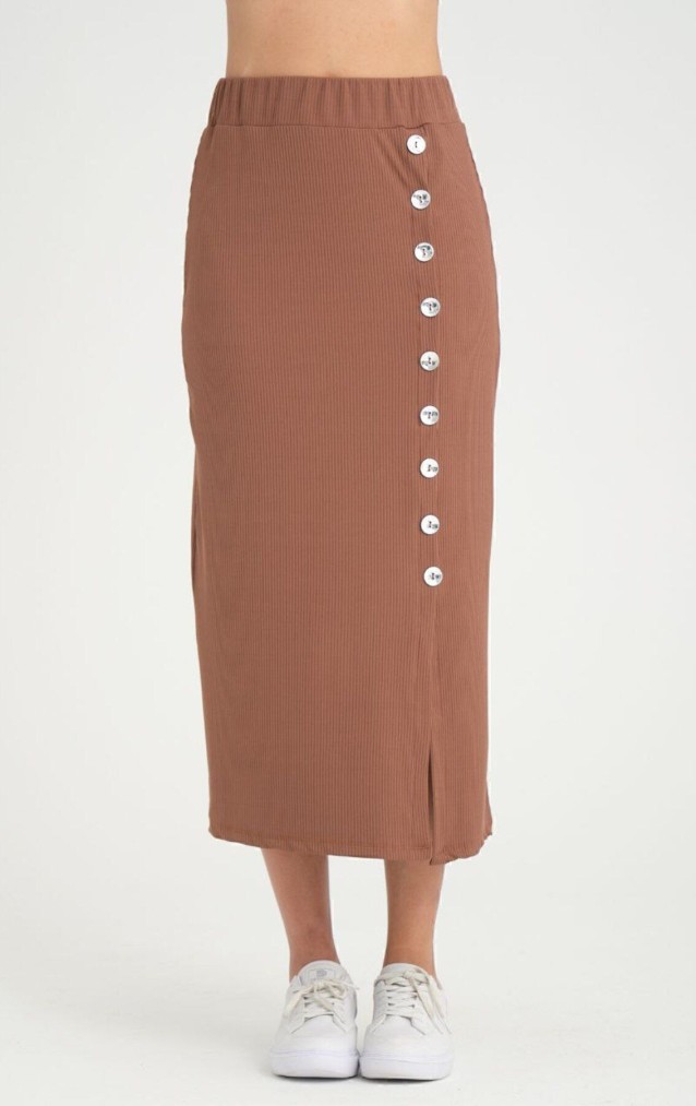 Pasaklı Giyim Kadın Kahverengi Beli Lastikli Yırtmaçlı Likralı Kaşkorse Uzun Etek 3599198