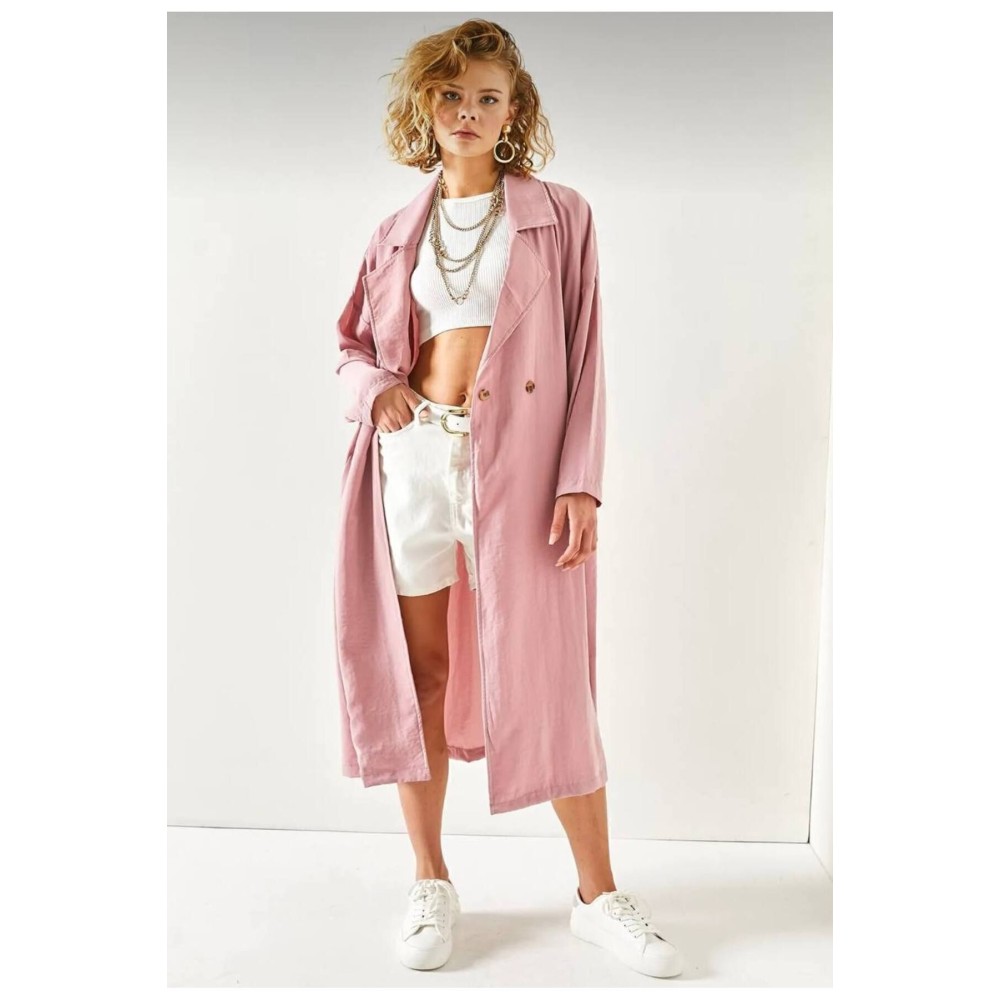 Pasaklı Giyim Pasaklı Giyim Kadın Ekstra Oversize Trençkot Pembe - Premium Kadın Giyim