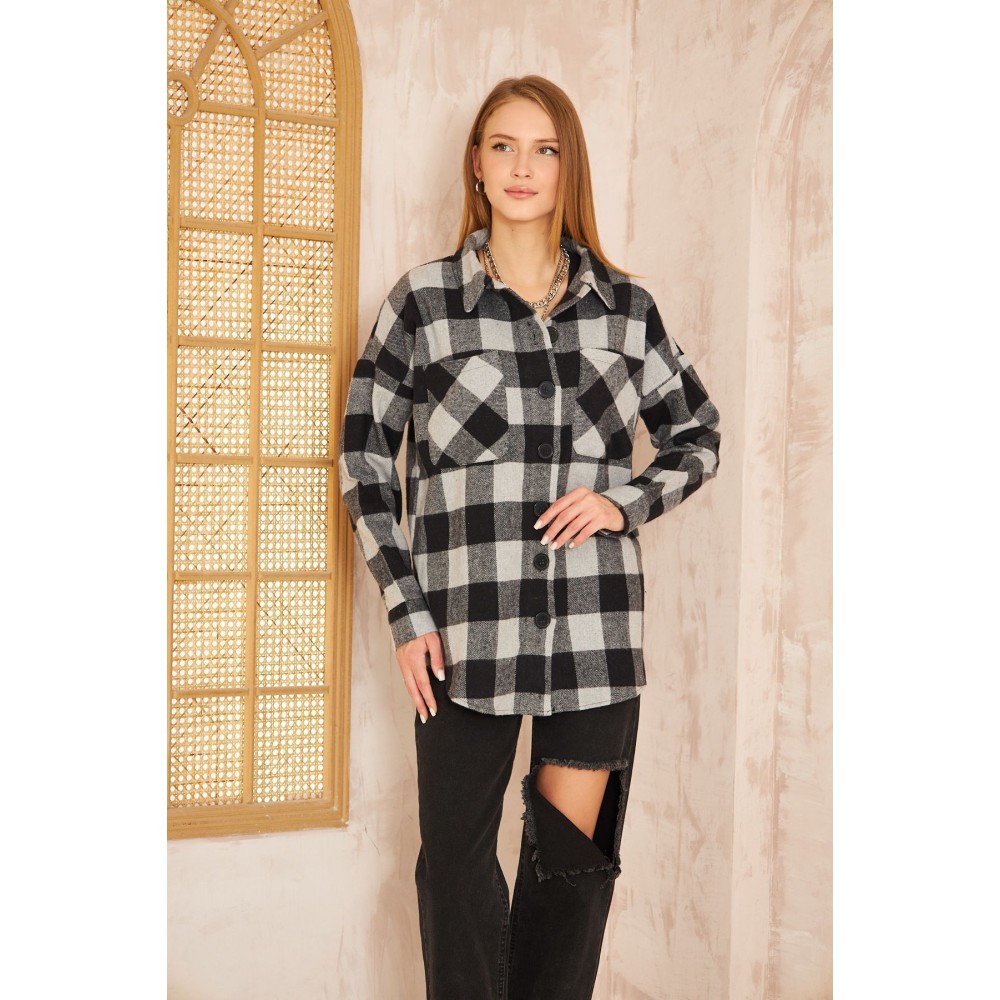 Pasaklı Giyim Pasaklı Giyim Kadın Kaşe Ekose Oduncu Gömlek Gri - Premium Kadın Giyim