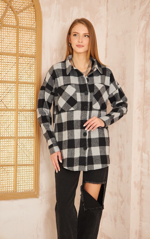 Pasaklı Giyim Kadın Kaşe Ekose Oduncu Gömlek 3539363 Gri