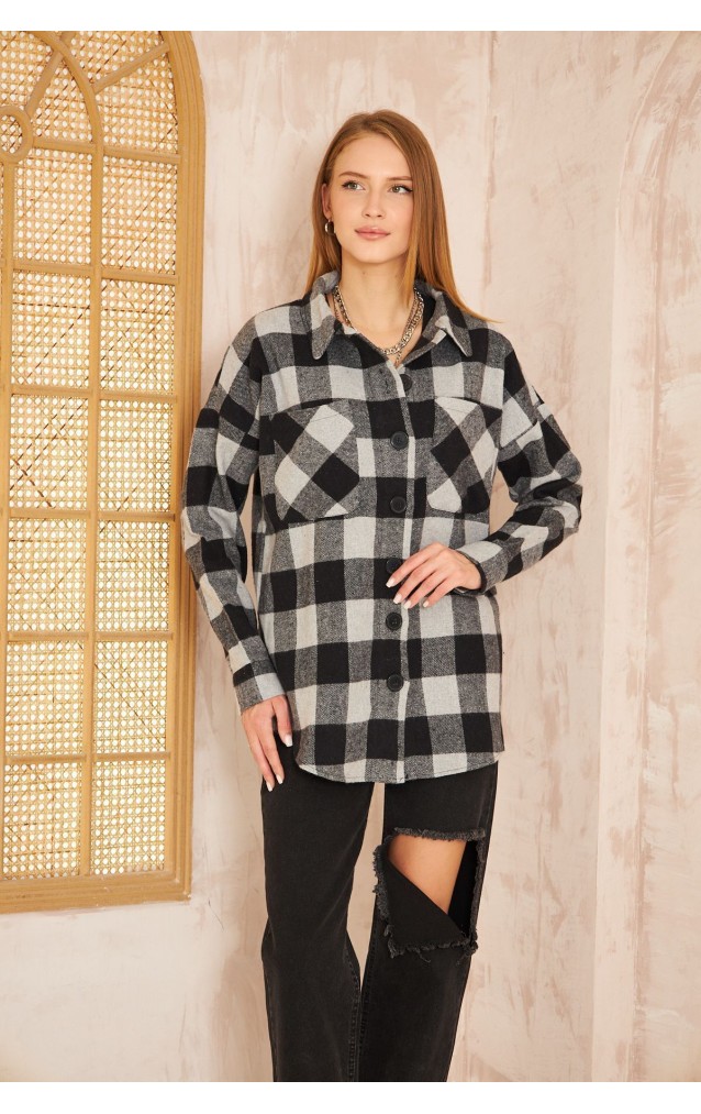Pasaklı Giyim Kadın Kaşe Ekose Oduncu Gömlek 3539363 Gri