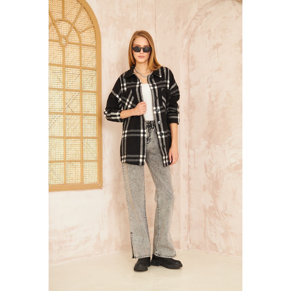 Pasaklı Giyim Pasaklı Giyim Kadın Kaşe Ekose Oduncu Gömlek Siyah - Premium Kadın Giyim