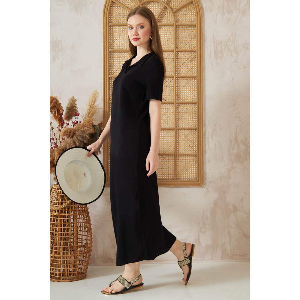 Pasaklı Giyim Pasaklı Giyim Kadın Polo Yaka Elbise Siyah - Premium Kadın Giyim