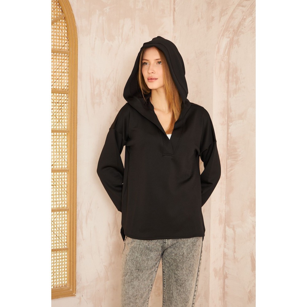 Pasaklı Giyim Pasaklı Giyim Kadın Kapüşonlu Sweatshirt Siyah - Premium Kadın Giyim