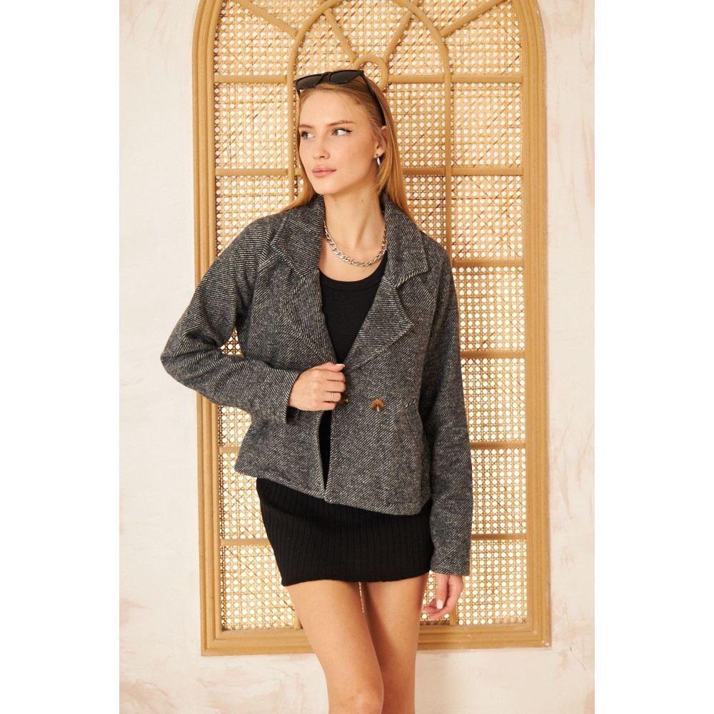 Pasaklı Giyim Pasaklı Giyim Kadın Diyaganol Kaşe Ceket Siyah - Premium Kadın Giyim