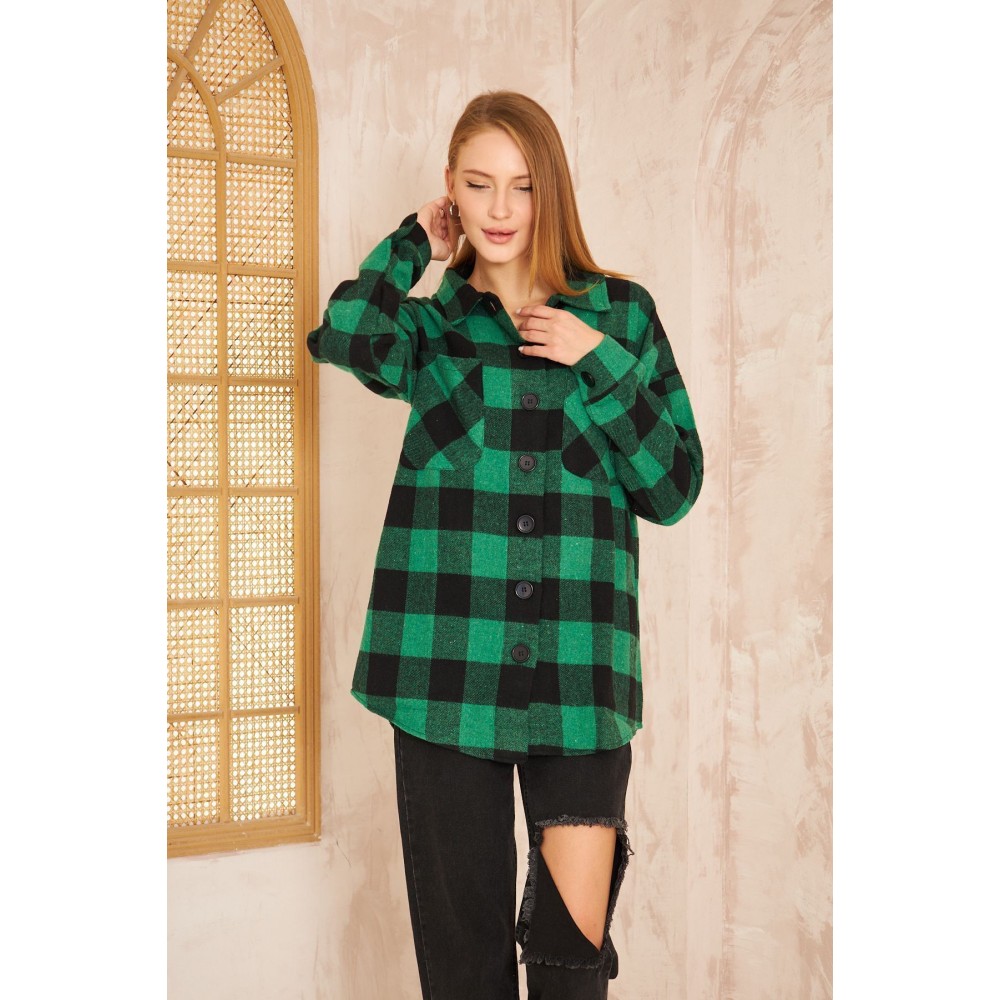 Pasaklı Giyim Pasaklı Giyim Kadın Kaşe Ekose Oduncu Gömlek Yeşil - Premium Kadın Giyim