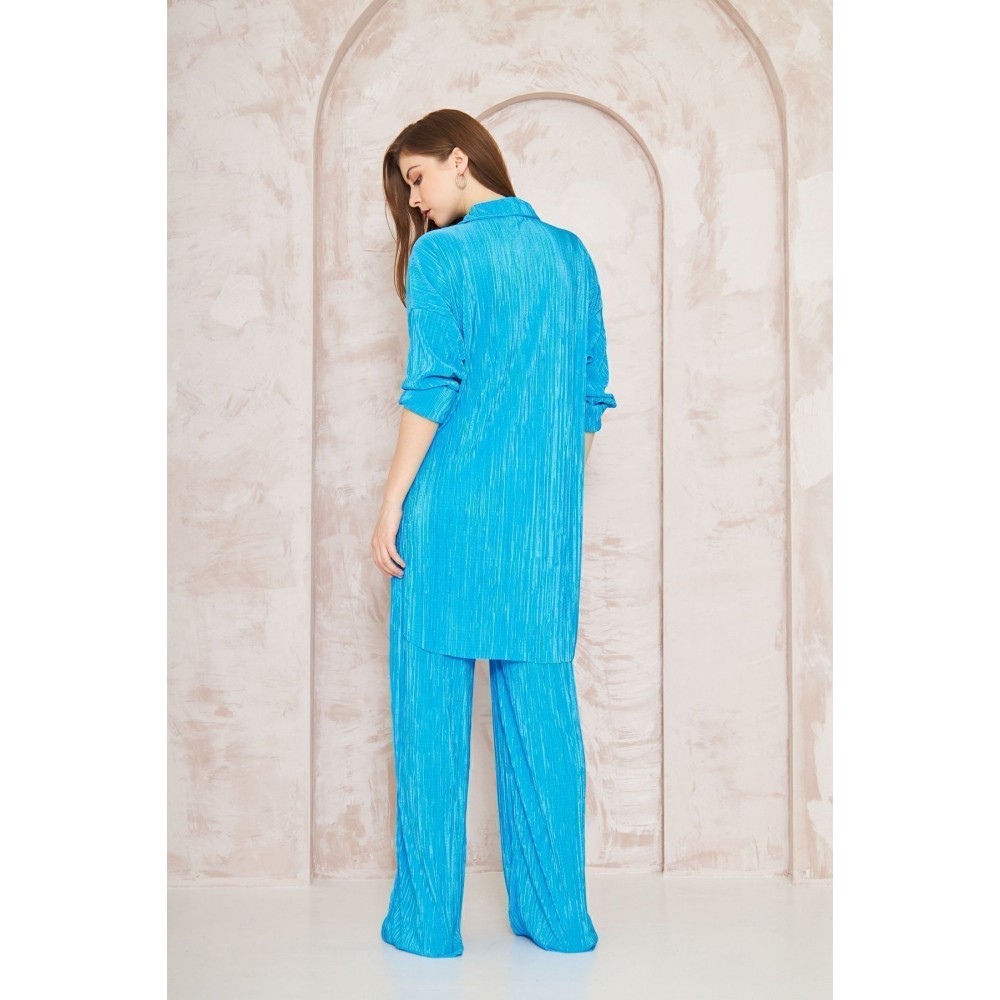 Pasaklı Giyim kadın Piliseli Bürümcük Pantolon Tunik Alt Üst Takım 3573374 Mavi